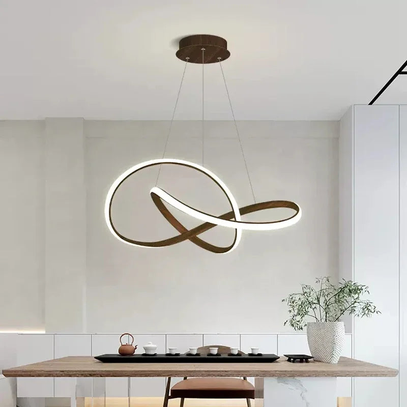 Nordic LED Pendant Lamp Wood grain rings Hanging Aluminum Line Remote Dimming Lighting For Master Bedroom Living Room Light