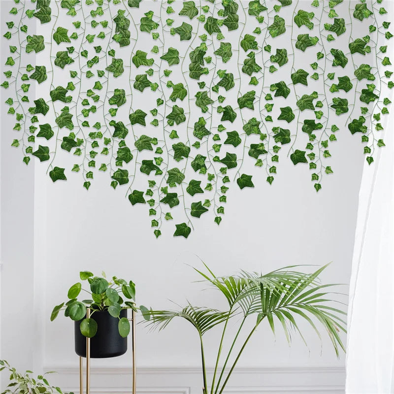 2.2M Ivy Green Fake Leaves Garland Plant Vine Foliage Home Decor Plastic Rattan String Wall Decoration Artificial Plants